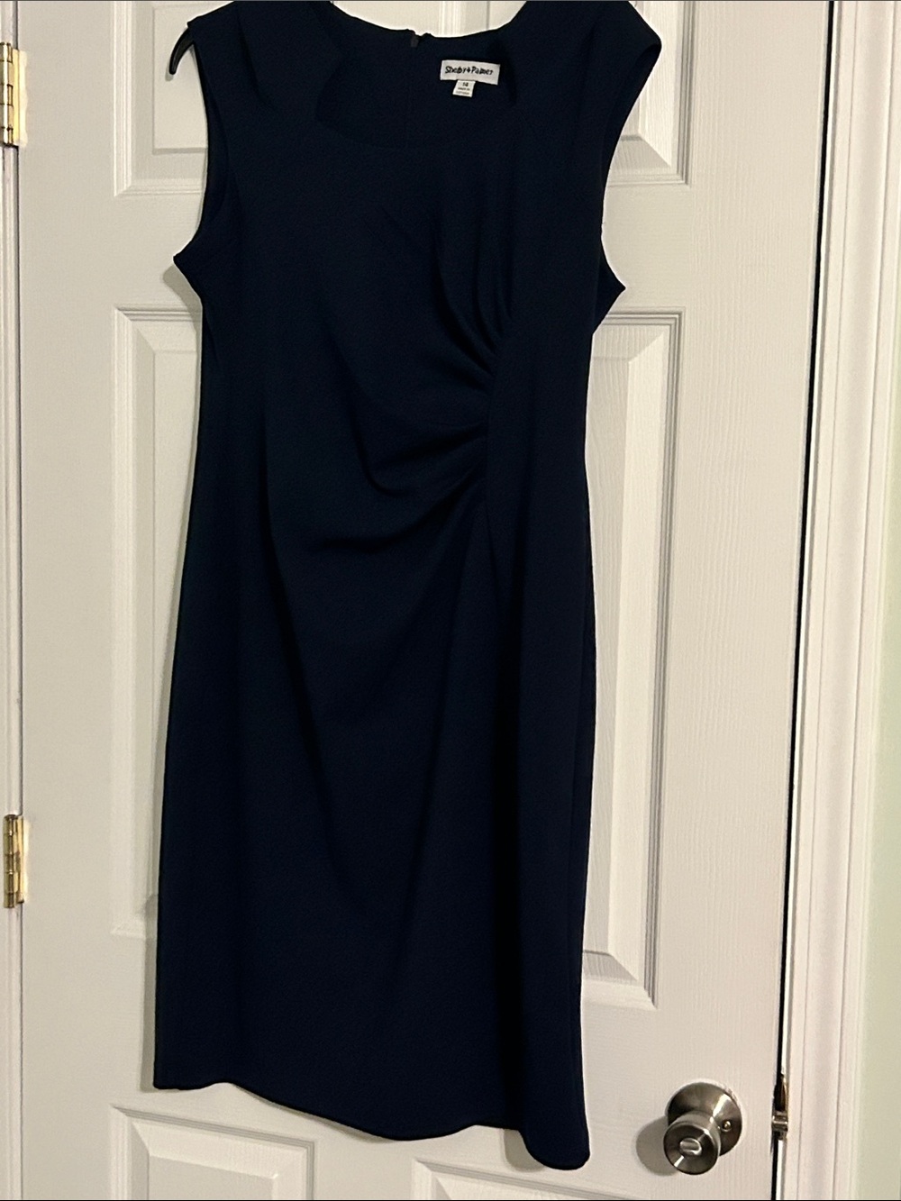 Shelby & Palmer Navy Sleeveless Draped Sheath Dress